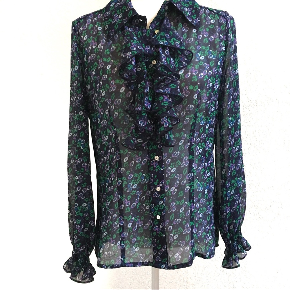 twiggy LONDON sheer floral ruffle blouse